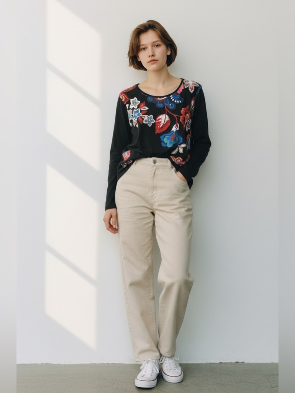 Desigual Women’s Tunic Top Long Sleeve Size S in Floral Design.